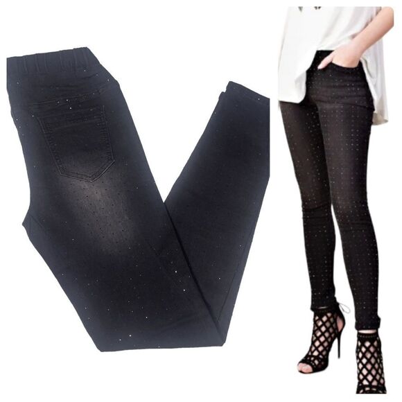 NWT VOCAL Boutique Women’s Jeans Elastic Waist All Over Rhinestones Studded - Picture 1 of 11